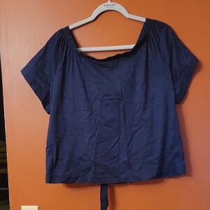 Banana Republic Navy Short-Sleeve Crop Top